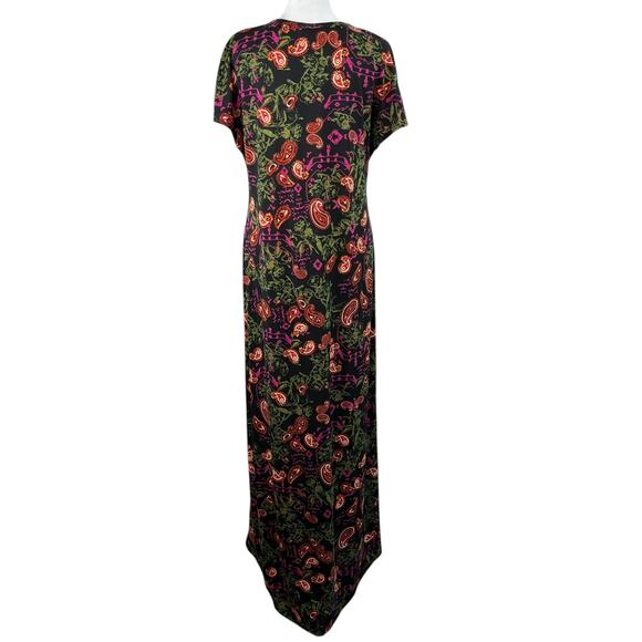Lularoe Maria Black Multicolor Paisley Floral Maxi Dress Short Cap Sleeve Medium - Picture 2 of 12